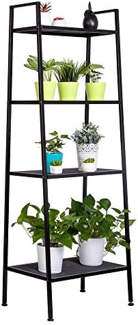 Azadx Ladder Shelf Bookcase, 4-Tier Multipurpose Iron Widen Ladder Bookshelf Plant Storage Organizer Rack, Shelf Display