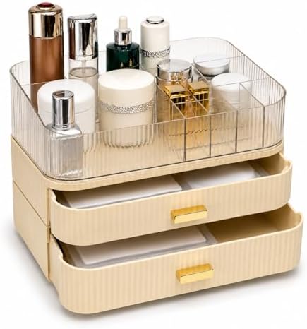 Makeup Organizer with Stackable Drawers, Bathroom Countertop Vanity Organizers and Storage, Ideal for Desk and Dresser, 