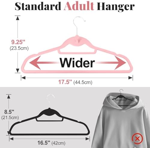 Velvet Felt Stackable Hangers 50 Pack, Thin & Space Saving, Pink