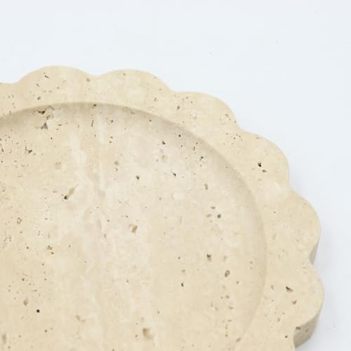Round Marble Decorative Tray with Scalloped Edge, Luxury Natural Stone Bathroom Vanity Tray, Dresser Top Perfume Coffee 