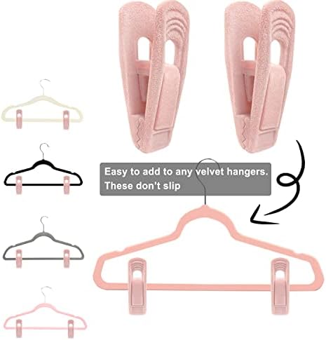 TOFIIGREM Light Pink Velvet Hangers Clips 40 PCS, Non-Slip Finger Clip for Pants Suit Skirt Velvet Hanger, Strong Flocking Hangers Clips
