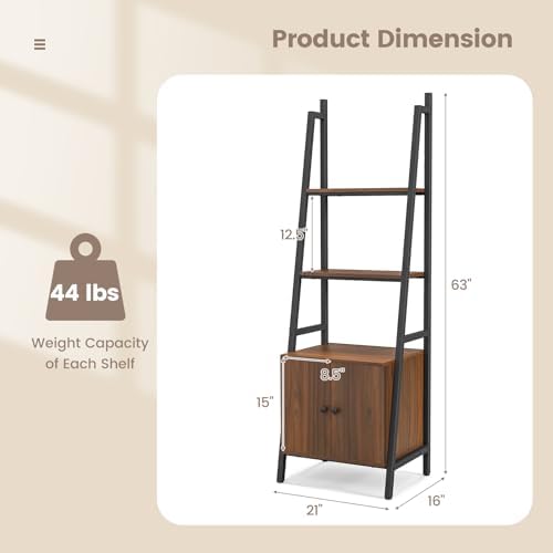 Tangkula 4-Tier Ladder Shelf, Industrial Bookshelf with Cabinet