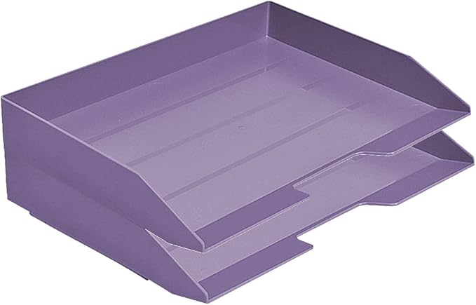 Acrimet 2 Tier Paper Organizer Letter Tray – Plastic Stackable Desk File Organizer, Side Load Paper Sorter for Letter/A4 Office File Folder Holder – Solid Purple