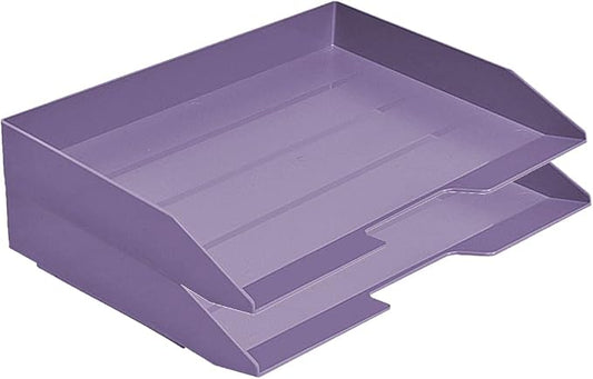 Acrimet 2 Tier Paper Organizer Letter Tray – Plastic Stackable Desk File Organizer, Side Load Paper Sorter for Letter/A4 Office File Folder Holder – Solid Purple