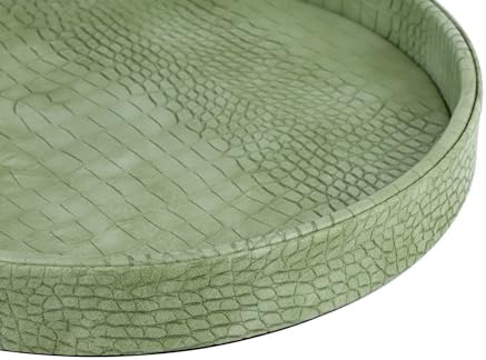 HofferRuffer Faux Leather Round Serving Tray, Vegan Croco Leather Decorative Food Tray for Storage Drinks, Snack & Cosme