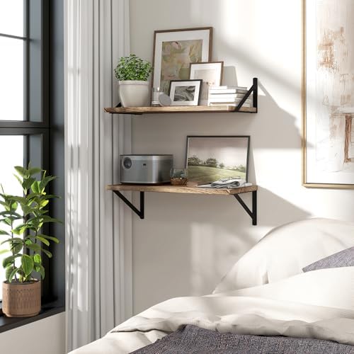 Marsmiles Deep Floating Shelves, 24'' x 12'' Light Wood Shelves Set of 2