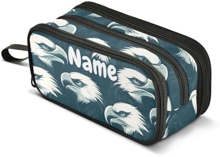 Custom Eagles Head Pencil Case Box Boys Girls Personalized Name Large Pencil Pouch Stationery Pen Bag Organizer for Kids Adults School Office