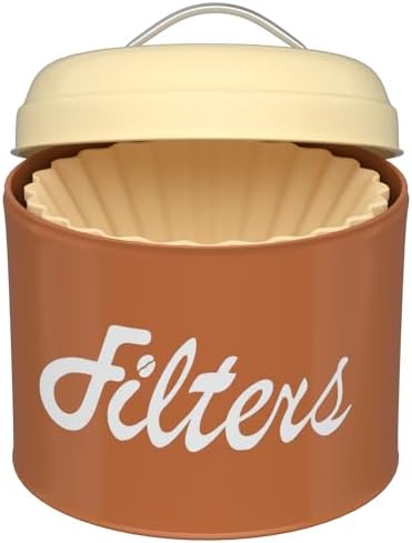 Brown Basket Coffee Filter Holder with Lid - Round Storage Container for Counter - Rustic Farmhouse Coffee Bar Accessori