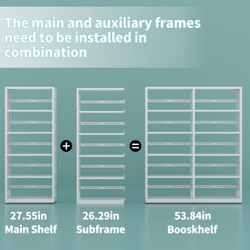 SteeLoong 5 Tier Bookshelf -Metal Bookcase with 4 Adjustable Shelves