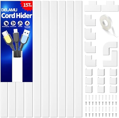 Delamu Cord Hider, 157in Wire Covers for Cords on Wall, Premium Cable Hider Cord Covers for Wires, Cable Management Wire