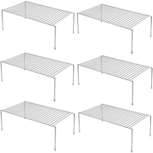 Kitchen Cabinet Shelf Organizer Set of 6, Medium (13 x 9.4 inch) Metal Wire Pantry Storage Shelves, Dish Plate Racks for