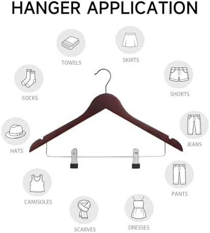 Wooden Hangers with Adjustable Metal Clips, 72-Pack, Dark Cherry
