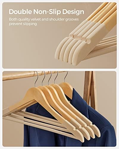 SONGMICS Wooden Hangers, 20-Pack Wood Hangers with Velvet Surface
