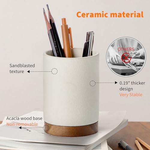 Ceramic Pen Holder for Desk, Pencil Cup, (White,Set / 1)