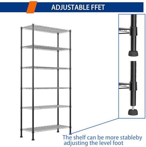 REGILLER 6-Wire Shelving Metal Storage Rack Adjustable Shelves,Standing Storage Shelf Units for Laundry Bathroom Kitchen