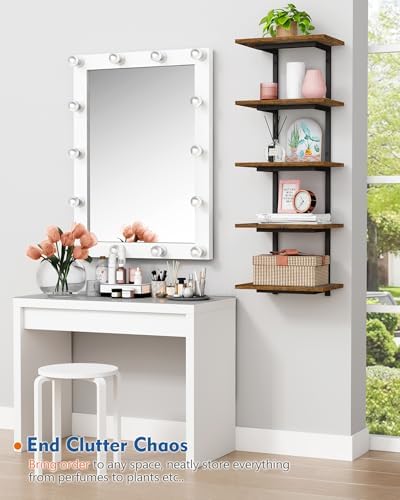 Harwaya 5 Tier Wall Bookshelf Unit for Bedroom Books, Large Floating Book Shelves Wall Mounted, Rustic Wood Lack Tiered 