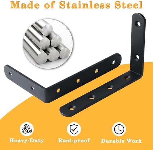 Alise 6Pcs Floating Shelf Brackets, Black Heavy Duty L Bracket for Shelves