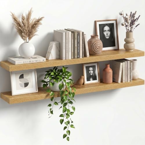 48" Floating Shelves for Wall, Set of 2, 8" Deep, 1.5" Thick, Oak Finish
