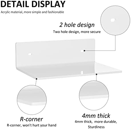 Sezanrpt 9 Inches Acrylic Wall Shelves 2 Pack, Floating Shelf for Wall Mounting, Acrylic Display Ledges for Funko Pop Figures, Home Décor, Living Room, Gaming Room, Plants(9 inch, White)