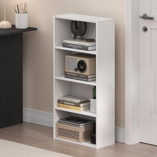Furinno Basic Book Shelf, 4-Tier Bookcase with Open Shelf, Bookshelf, Cube Storage Organizer, 7 x 17 x 35, for Living Ro