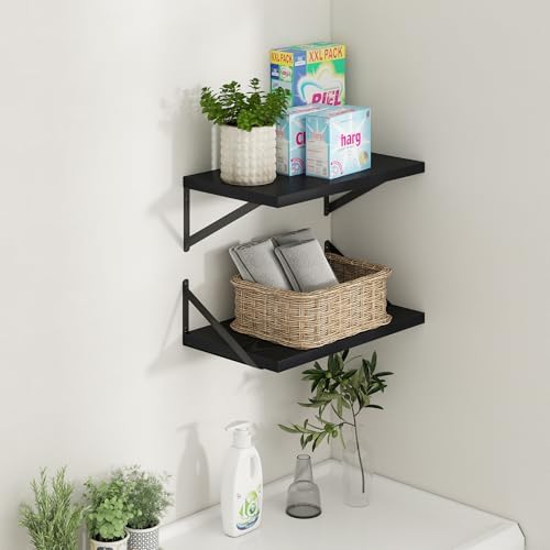 Axeman Deep Floating Shelves - 20 Inch Black Floating Shelves Set of 2-12 Inch Deep Wood Wall Shelves for Living Room Ba