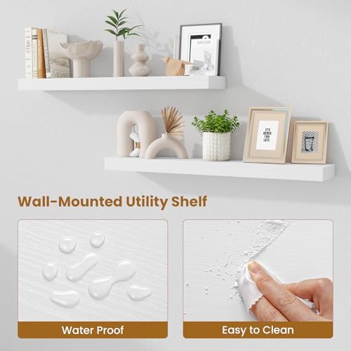 Fun Memories Floating Shelves for Room Wall, 36 Inch Long Shelf Set of 2， Hanging Wood Shelves for Storage & Display, Wh