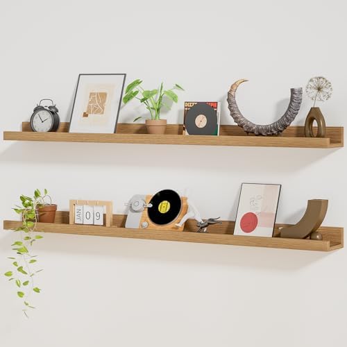 Heimlove Picture Ledge Shelf,48 inch Long Floating Shelves for Wall Set of 2,Picture Shelf with Lip for Wall Decor,Livin