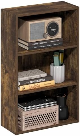 Furinno Basic Book Shelf, 3-Tier Bookshelf, Cube Storage Organizer Bookcase with Open Shelf, 7 x 17 x 26, for Living Roo