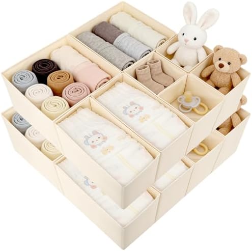 Drawer Organizer Clothes, 16 Pack Dresser Organizer Bins, Foldable Closet Organizers and Storage Fabric Dresser Bins, Shallow Drawer Dividers for Clothing, Underwears, Socks, Tie