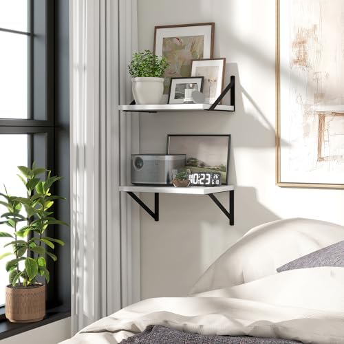 Marsmiles Deep Floating Shelves, 16'' x 12'' White Wood Shelves Set of 2