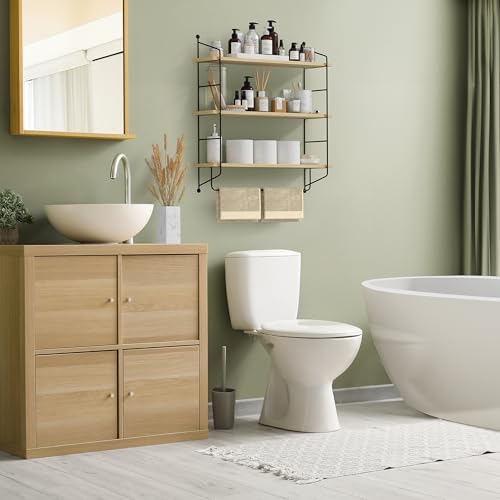 Sorbus 3-Tier Floating Shelves for Wall, Bathroom Storage & Decor (Maple)