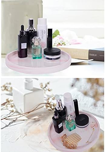 Round Ceramic Vanity Tray, Pink Marble Plate Ceramic Ring Holder Jewelry Dish Perfume Tray Ornate Decorative Dresser Org