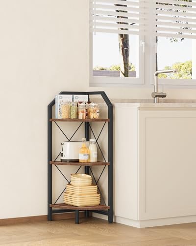 CHOEZON 3-Tier Corner Shelf, Industrial Corner Bookshelf, 35.4" Storage Stand, Plant Stand Display Shelf, Bookcase for B