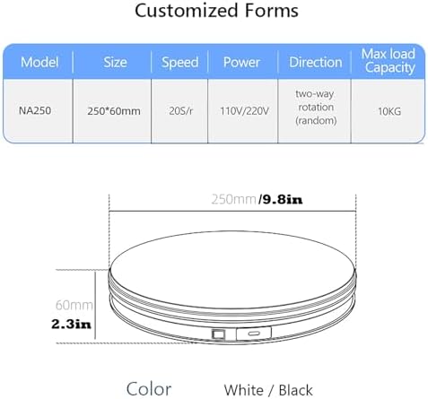 YVV Rotating Display Stand 9.84 Inch, 360° Motorized Turntable Display, USB Powered Spinning Display Platform for Produc