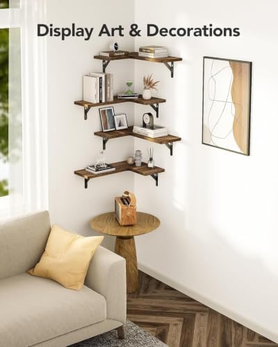 Amada Corner Floating Shelves, Paulownia Wood, Set of 4, Brown