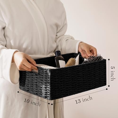 joybest Black Wicker Baskets for Shelves, Hand-woven Storage Baskets
