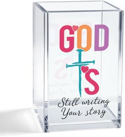 God Is Still Writing Your Story Acrylic Cosmetic Pencil Pen Holder Cup, Christian Christian Pencil Case for Daughter Niece Sister Friend, Faith Christian Pen Holder Cup for Teacher Colleague