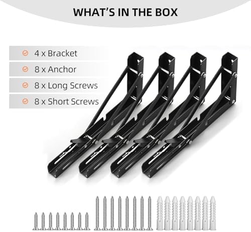 Folding Shelf Brackets 14 inch Foldable Shelf Bracket Heavy Duty Collapsible Shelf Brackets DIY Wall Mounted Fold Down T