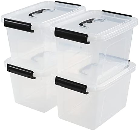 4-Pack Clear Storage Boxes, 5 L Plastic Storage Latch Box