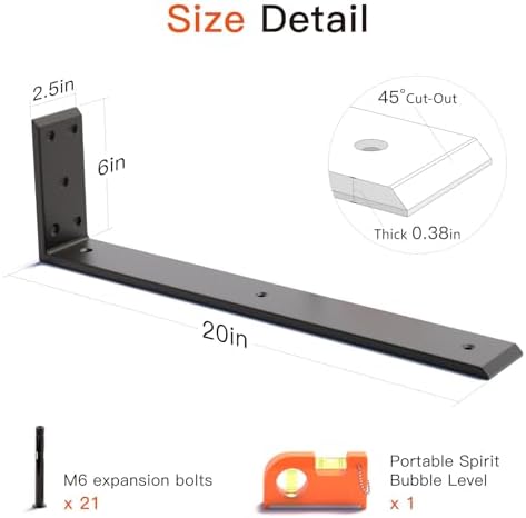 20 Inch Countertop Support Brackets 4 Pack, 3/8" Thick Floating L Brackets