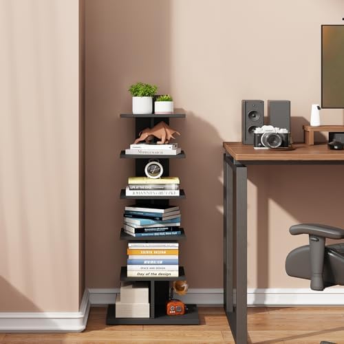 TUTOTAK Book Shelf, Narrow Spine Bookshelf, 6-Tier Bookcase for Small Space