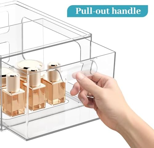 SpaceHacks 6 Pack Stackable Plastic Makeup Organizer Drawers, Acrylic Organizers, Clear Storage Bins with Pull-Out Handl