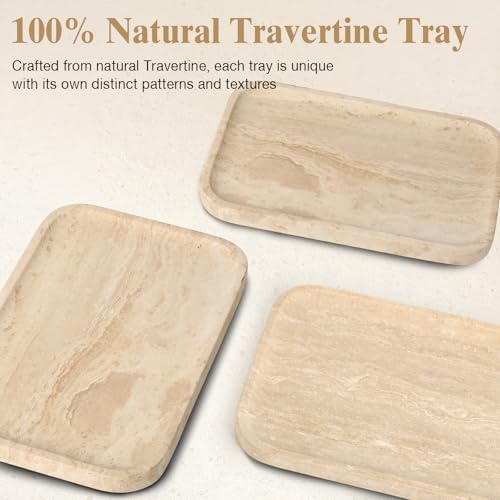 Natural Travertine Vanity Tray - Decorative Stone Marble Tray for Bathroom Countertop, Elegant Organizer for Home Decor,