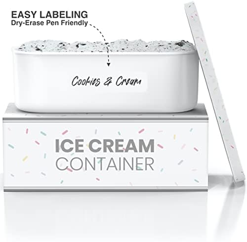 BALCI,Ice Cream Container,2 Quart,Perfect Reusable Freezer Storage for Homemade Ice Cream Tubs for Sorbet, Frozen Yogurt and Gelato!,Flexible Silicone Lids, Long Scoop, Stackable,White with Sprinkles