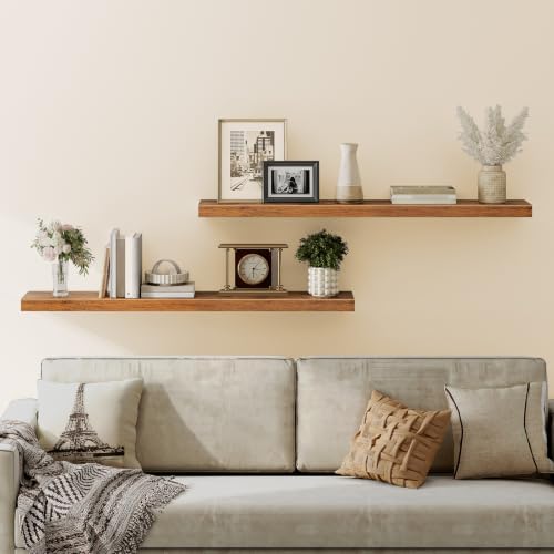 HOOBRO Floating Shelves for Wall, Wall Mounted Shelf Set of 2, 55" Hanging Shelf with Invisible Brackets, for Wall Stora