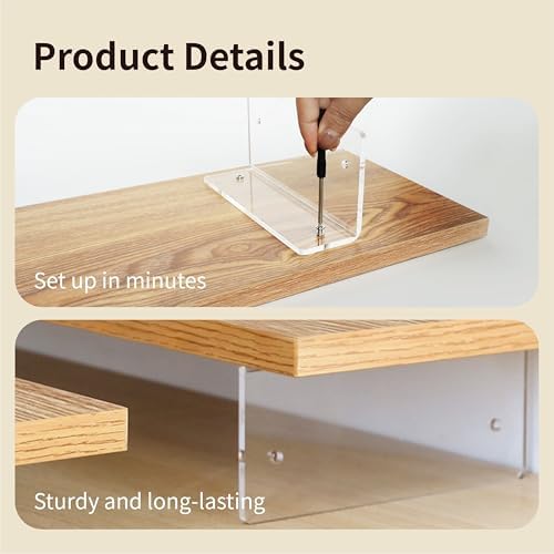 Wood Monitor Stand Riser with Acrylic Legs, Computer Screen Stand Desk Organizer, 31.5 x 7.9 x 3.1 inch, Hold up to 66 l
