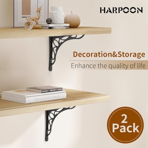 2 Pack Shelf Bracket, Heavy Duty and Hardware Included, Black Finish 9.5" X 7.5" Inch