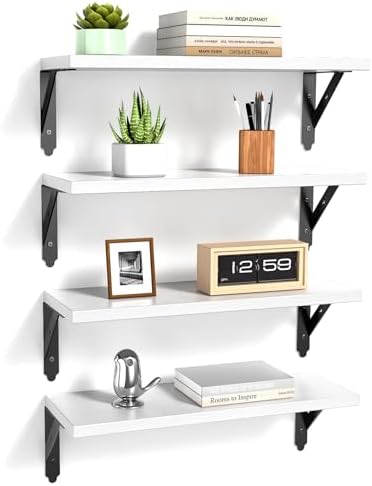 ROMGUAR CRAFT Wood Wall Floating Shelves Set of 4, 17" x 6" - White