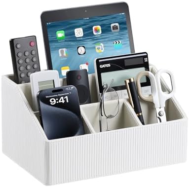 PU Leather Desk Organizer, Remote Control Holder, Ivory