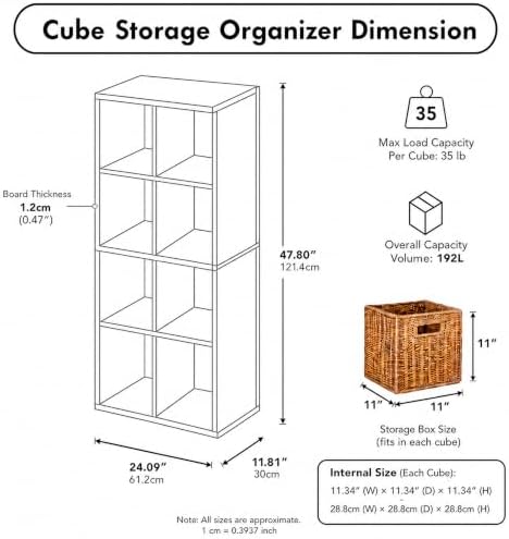 8 Cube Storage Organizer with Back Panel, Cube Bookshelf, White
